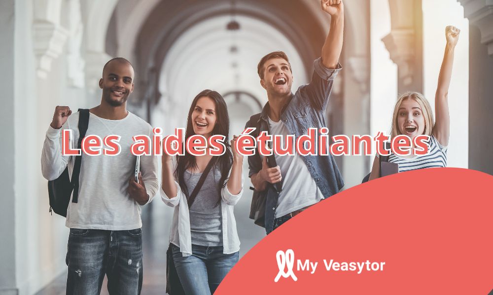Les aides étudiantes : étudiants qui marchent de face et sont heureux, ils lèvent les poings vers le haut