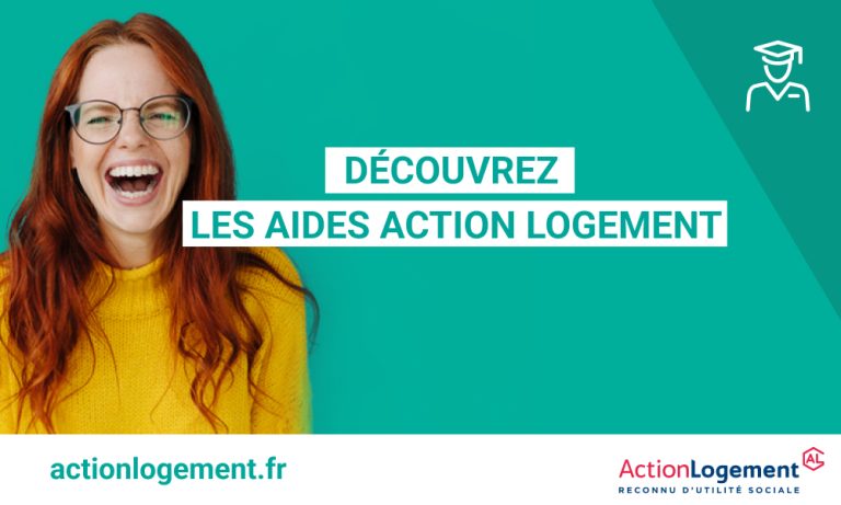 Démarrer dans la vie active Femme heureuse sur la droite. Texte : Découvrez les aides d'Action Logement actionlogement.fr