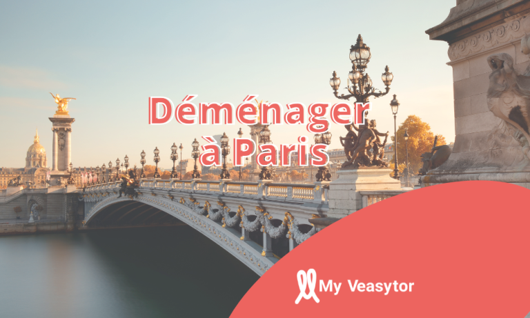 Image du pont Alexandre III à Paris, sur laquelle est écrit "Déménager à Paris" avec le logo My Veasytor en bas. L’image illustre un article sur les solutions de logement à distance proposées par My Veasytor.